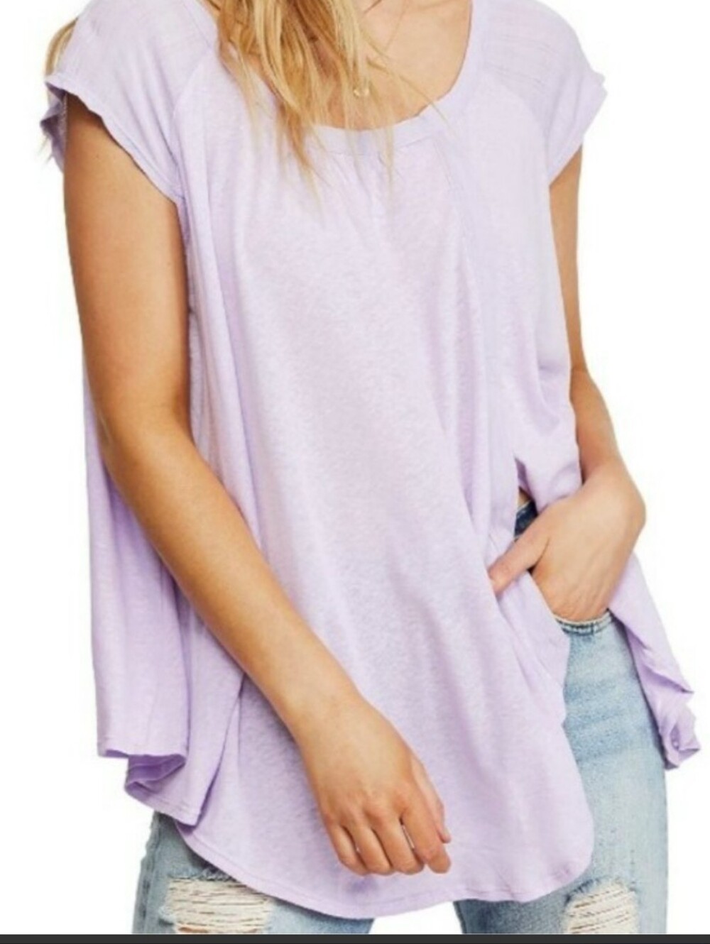 Free People Lavender Purple Oversized Swing Short Sleeved T-shirt, S